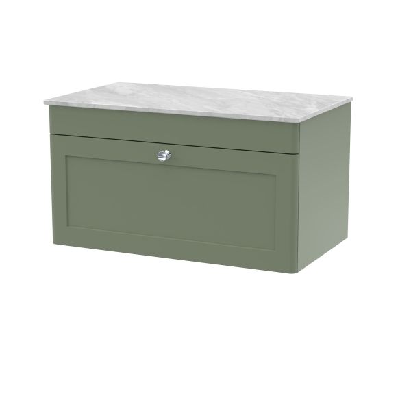800mm Wall Hung 2-Door Vanity with Marble Top - Nuie CLC896GMT Green, Green colour ,image 1