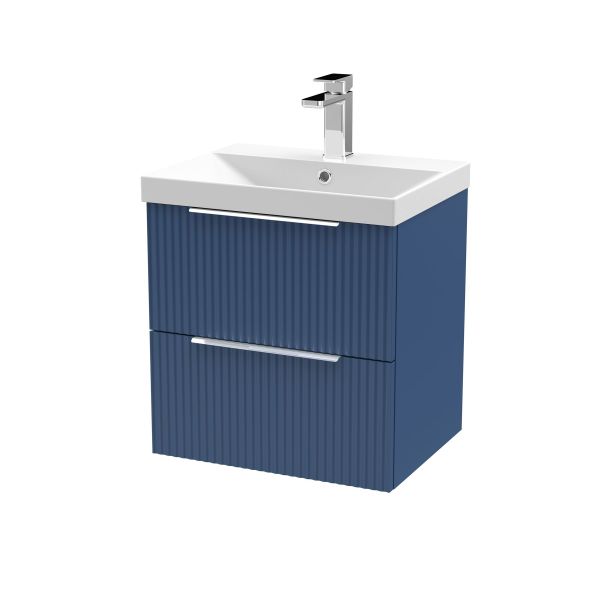 500mm Wall Hung 2 Drawer Vanity & Basin 3 - Hudson Reed DFF392D Blue, Blue colour ,image 1