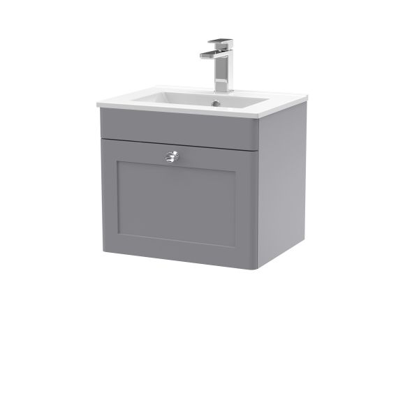 500mm Wall Hung 1 Drawer Vanity & Basin 2 - Nuie CLC291C Grey, Grey colour ,image 1