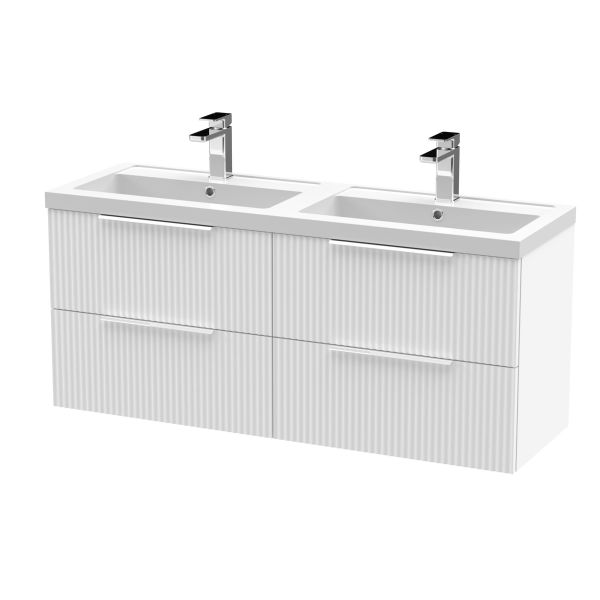 1200mm Wall Hung 4 Drawer Vanity & Double Basin - Hudson Reed DFF193C White, White colour ,image 1
