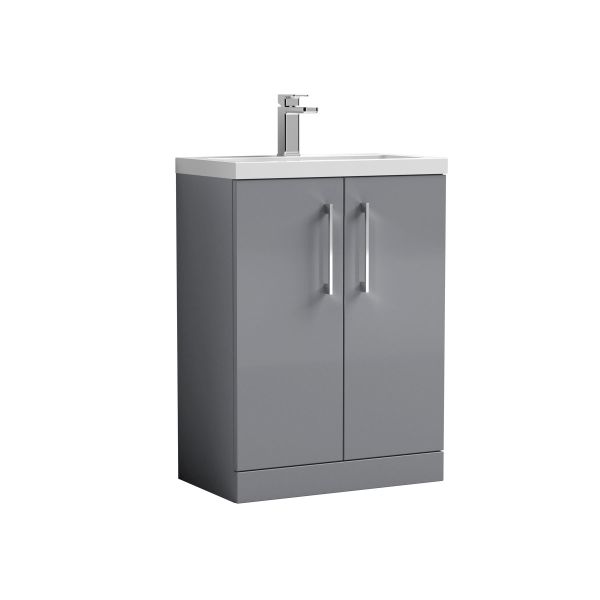 600mm Floor Standing 2-Door Vanity & Polymarble Basin - Nuie PAL031 Grey, Grey colour ,image 1