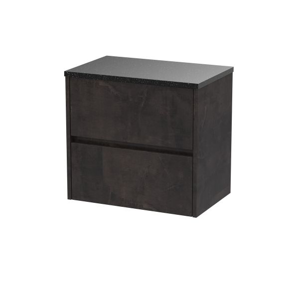 600mm Wall Hung 2 Drawer Unit & Worktop - Nuie HAV2604LSB Brown, Brown colour ,image 1