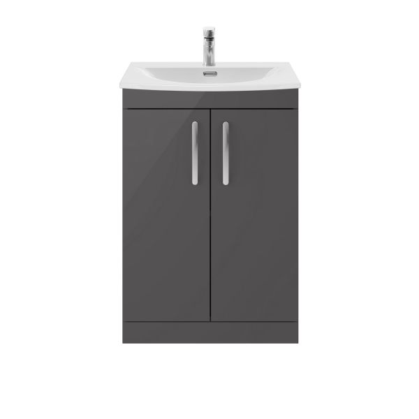 600mm Floor Standing Cabinet With Basin 4 - Nuie ATH075G Gloss Grey, Grey colour ,image 1