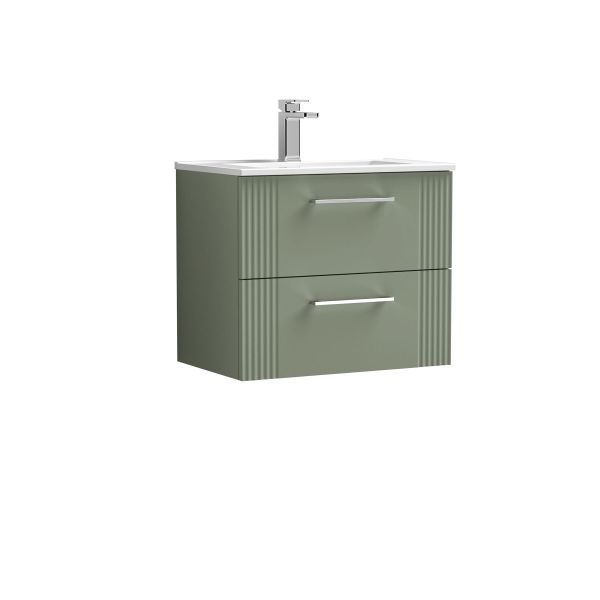 600mm Wall Hung 2 Drawer Vanity & Basin 2 - Nuie DPF893B Green, Green colour ,image 1