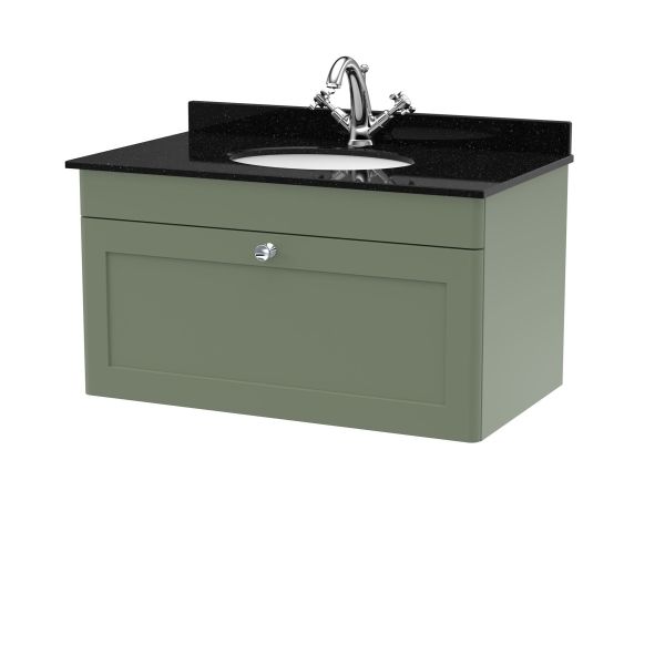 800mm Wall Hung 1 Drawer Vanity & Marble Top 1TH - Nuie CLC896BR1 Green, Green colour ,image 1