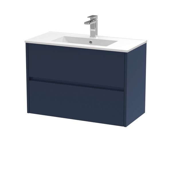 800mm Wall Hung 2-Drawer Unit & Basin 2 - Nuie HAV2906B Blue, Blue colour ,image 1