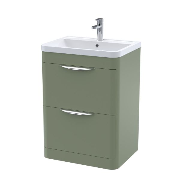 600mm Floor Standing 2 Drawer Vanity & Polymarble Basin - Nuie FPA801 Green, Green colour ,image 1