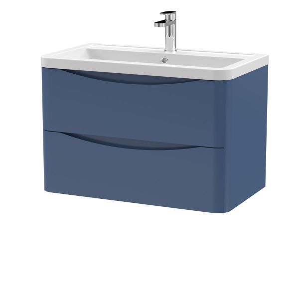 800mm Wall Hung 2 Drawer Vanity & Ceramic Basin - Nuie LUN304A Blue, Blue colour ,image 1