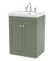 600mm Floor Standing 2-Door Vanity with Basin - 3 Tap Hole - Nuie CLC825M Green, Green colour 0