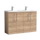 1200mm Floor Standing 4-Door Vanity & Double Basin - Nuie ARN3003C Oak, Oak colour ,image 1