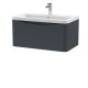 800mm Wall Hung 1 Drawer Vanity & Ceramic Basin - Nuie LUN1406A Black, Black colour ,image 1
