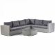 Oasis 5 Seat Rattan Corner Sofa and Glass Top Coffee Table with Middle Section - Grey