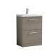 600mm Floor Standing 2 Drawer Vanity & Basin 3 - Nuie ARN2533D Oak, Oak colour ,image 1