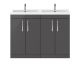 1200mm Floor Standing Cabinet With Double Ceramic Basin - Nuie ATH075F Gloss Grey, Grey colour ,image 1