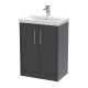 600mm Floor Standing 2 Door Vanity & Basin 3 - Hudson Reed JNU2203D Grey, Grey colour ,image 1