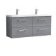 1200mm Wall Hung 4 Drawer Vanity & Double Basin - Nuie ARN2224F Grey, Grey colour ,image 1