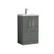 500mm Floor Standing 2 Door Vanity & Ceramic Basin - Nuie PAL004E Anthracite Woodgrain
