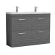 1200mm Floor Standing Cabinet With Double Basin - Nuie ATH032C Anthracite Woodgrain, Brown/Grey colour ,image 1