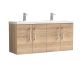 1200mm Wall Hung 4-Door Vanity & Double Basin - Nuie ARN3023F Oak, Oak colour ,image 1
