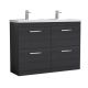 1200mm Floor Standing Cabinet With Double Basin - Nuie ATH033C Charcoal Black, Hacienda Black colour ,image 1