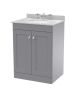 600mm Floor Standing 2 Door Vanity & Marble Top 3TH - Nuie CLC225GR3 Grey, Grey colour ,image 1