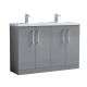 1200mm Floor Standing 4 Door Vanity & Double Basin - Nuie ARN2203C Grey, Grey colour ,image 1