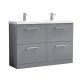 1200mm Floor Standing 4 Drawer Vanity & Double Basin - Nuie ARN2233F Grey, Grey colour ,image 1