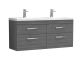 1200mm Wall Hung Cabinet With Double Ceramic Basin - Nuie ATH046F Anthracite Woodgrain, Brown/Grey colour ,image 1