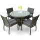 Deigo Ascot Round Glass Top Table & 4 Ascot Arm Chairs - 4 Seat Black & Brown With Grey Cushions Included