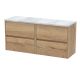 1200mm Wall Hung 4-Drawer Unit & Laminate Worktop - Nuie HAV804LBG2 Oak, Oak colour ,image 1