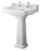 600mm Basin & Pedestal (2 Tap Hole) - Hudson Reed CCR020 White, White colour ,image 1