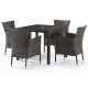 Alonso Square Glass Top Table & 4 Ascot Side Chairs - 4 Seat Black/Brown Rattan Dining Set