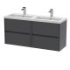 1200mm Wall Hung 4 Drawer Unit & Double Basin - Nuie HAV2204C Grey, Grey colour ,image 1