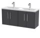 1200mm Wall Hung 4 Door Vanity & Double Basin - Hudson Reed JNU2223F Grey, Grey colour ,image 1