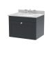 600mm Wall Hung 1 Drawer Vanity & Marble Top 3TH - Nuie CLC1494GR3 Black, Black colour ,image 1