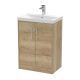600mm Floor Standing 2 Door Vanity & Basin 3 - Hudson Reed JNU1803D Oak, Oak colour ,image 1