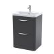 600mm Floor Standing 2 Drawer Vanity & Ceramic Basin - Nuie FPA1401A Black, Black colour ,image 1