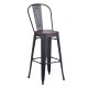 Tolix Style 850 x 450 Metal Garden High Chair With Timber Seat - Black