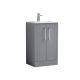 500mm Floor Standing 2 Door Vanity & Basin 2 - Nuie DPF223B Grey, Grey colour ,image 1