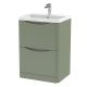 600mm Floor Standing 2 Drawer Vanity & Polymarble Basin - Nuie LUN801 Green, Green colour ,image 1
