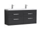 1200mm Wall Hung Cabinet With Double Ceramic Basin - Nuie ATH047F Charcoal Black, Hacienda Black colour ,image 1