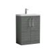 600mm Floor Standing 2 Door Vanity & Polymarble Basin - Nuie PAL025 Anthracite Woodgrain, Brown/Grey colour ,image 1