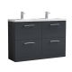 1200mm Floor Standing 4 Drawer Vanity & Double Basin - Nuie ARN1433C Black, Black colour ,image 1