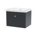 600mm Wall Hung 1-Drawer Vanity with Basin - 0 Tap Hole - Nuie CLC1494K Black, Black colour ,image 1