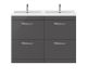 1200mm Floor Standing Cabinet With Double Ceramic Basin - Nuie ATH076F Gloss Grey, Grey colour ,image 1