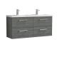 1200mm Wall Hung 4 Drawer Vanity & Double Basin - Nuie ARN524C Grey, Grey colour ,image 1