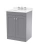 600mm Floor Standing 2 Door Vanity & Marble Top 3TH - Nuie CLC225WR3 Grey