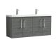 1200mm Wall Hung 4 Door Vanity & Double Basin - Nuie ARN523F Grey