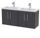 1200mm Wall Hung 4 Door Vanity & Double Basin - Hudson Reed JNU2223C Grey, Grey colour ,image 1