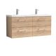 1200mm Wall Hung 4-Drawer Vanity & Double Basin - Nuie ARN3024F Oak, Oak colour ,image 1